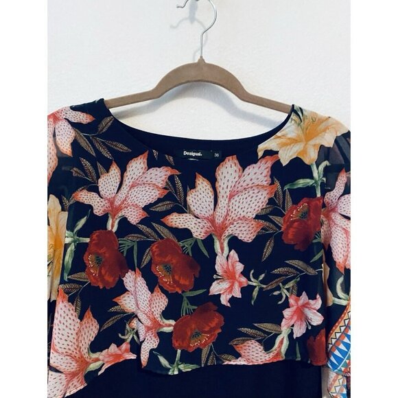 Desigual Olivia Dress Womens 6 Floral Long Open Flowy Sleeves Feminine Romantic - Picture 3 of 9